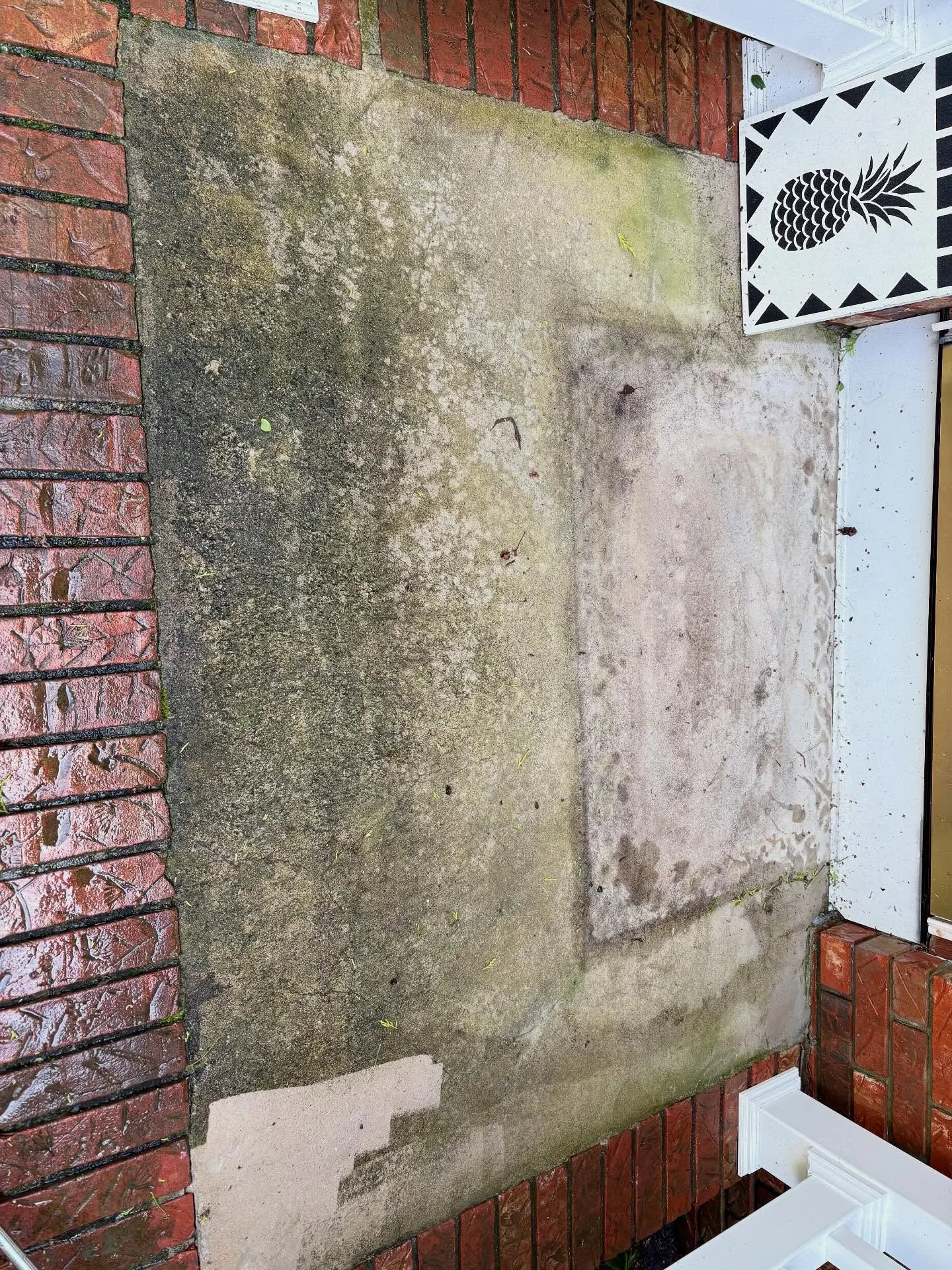 Dirty porch and brick steps covered in grime before pressure washing